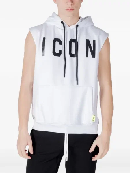 Hanorac cu glugă Icon Brand fără mâneci cu cordon alb