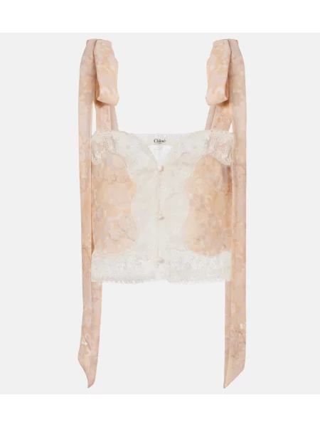 Top Chloé de mătase cu model floral roz