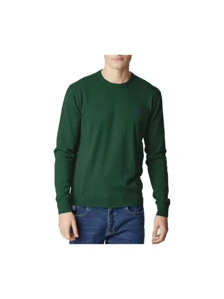 Dzianinowy sweter U.s Polo Assn. z okrągłym dekoltem zielony