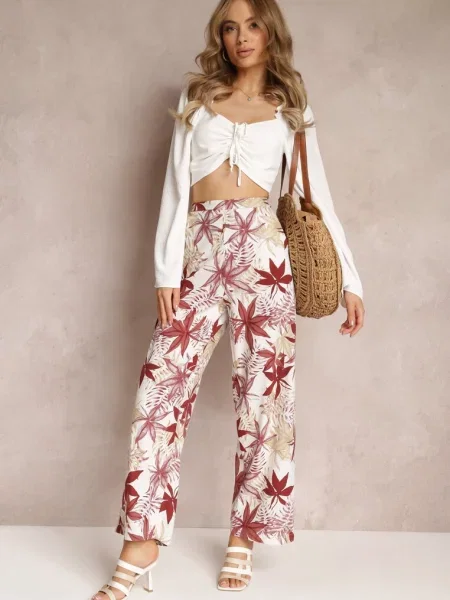 Spodnie z Szerokimi Nogawkami i Gumką w Pasie Hazis czerwone