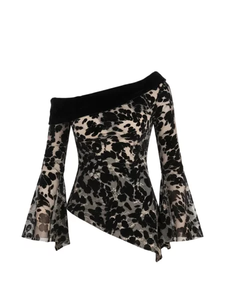Top Gemy Maalouf cu model floral asimetric negru