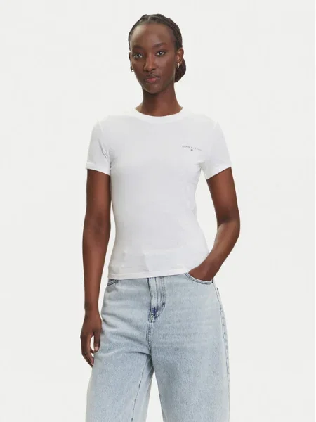 Tommy Jeans Tricou Linear Écru alb