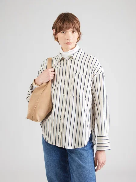 VERO MODA Bluză VMMYMILO bleumarin / grej alb