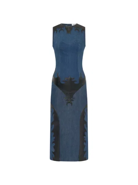 Rochie din denim Marine Serre din piele albastru