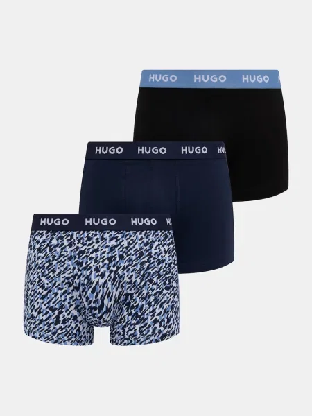 HUGO boxerky pánske s elastanom TRIPLET DESIGN modrá