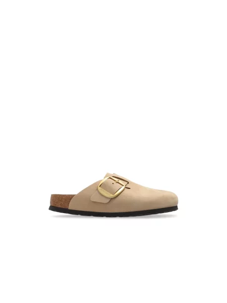 Klapki Birkenstock zamszowe na sprzączkę beżowe