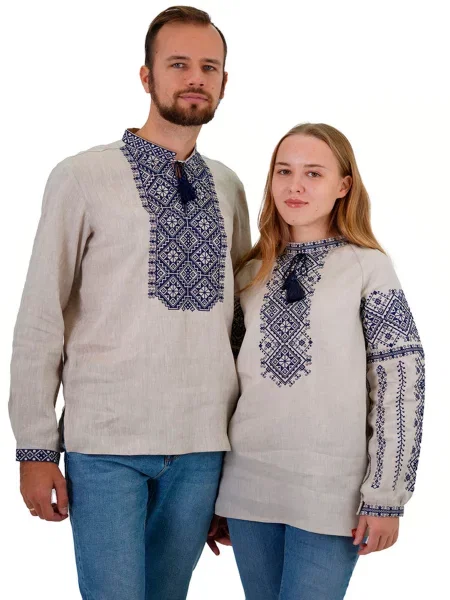 Лляна Вишита сорочка Folk Moda бежевий