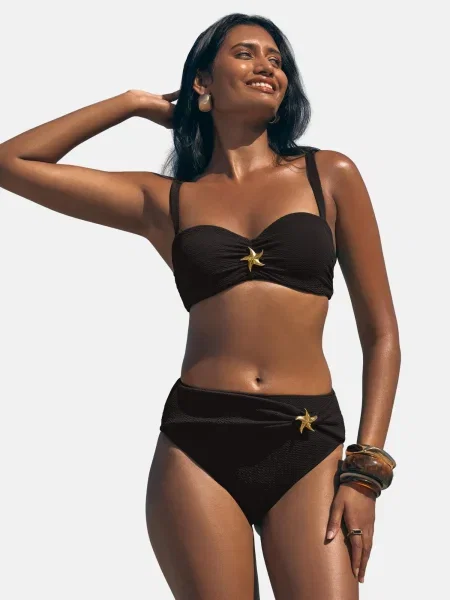 Love & roses Slip costum de baie auriu negru