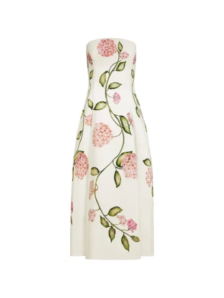 Sukienka midi Oscar De La Renta z nadrukiem do kolan bez ramiączek biała