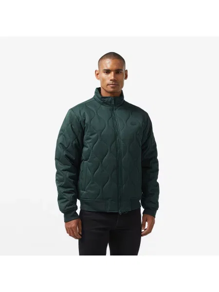 Lacoste Relaxed Fit Ciemnozielona Pikowana Kurtka Z Kołnierzem zielona