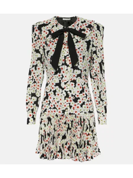 Svilen cvetlična obleka Alessandra Rich z lokom s cvetličnim vzorcem