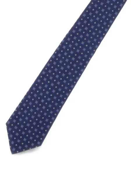 Cravată Kiton de mătase cu imprimeu geometric albastru