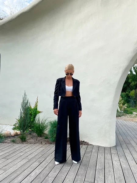 Повсякденний костюм Milirud кроп-жакет + брюки палаццо бавовна/поліестер чорний