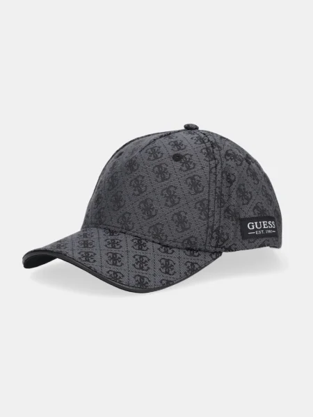 Шапка с козирка Guess MILANO сиво с десен черно