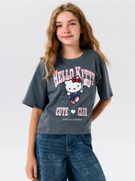 Sinsay tričko boxy střihu s potiskem Hello Kitty šedá