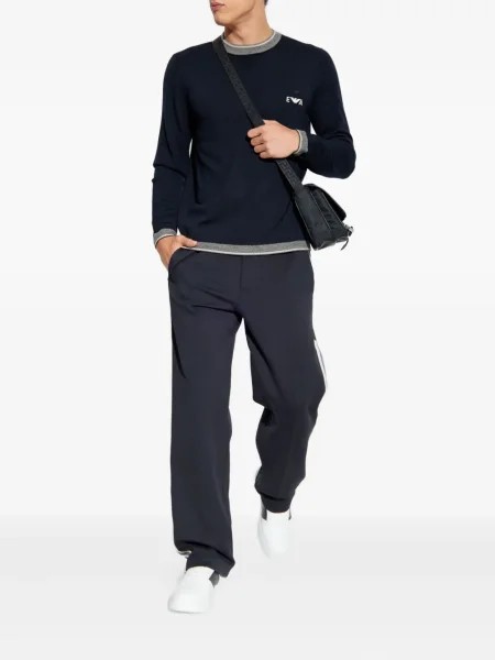 Pulover Emporio Armani cu broderie de lână albastru