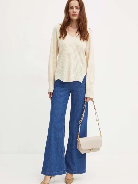 Sweter Twinset wełniany beżowy