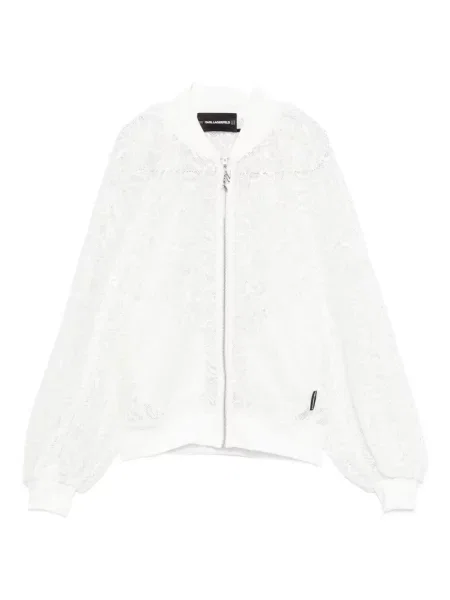 Kurtka bomber Karl Lagerfeld w kwiatki koronkowy biały