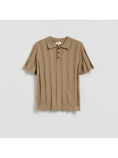 Reserved Lněné polo tričko světle olivová
