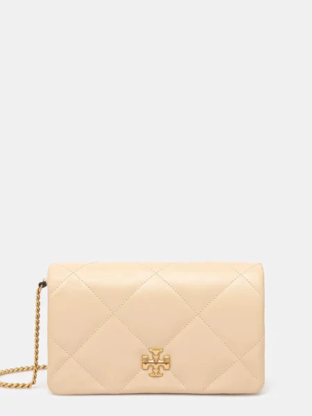 Кожена чанта Tory Burch Kira Diamond Quilt бежово