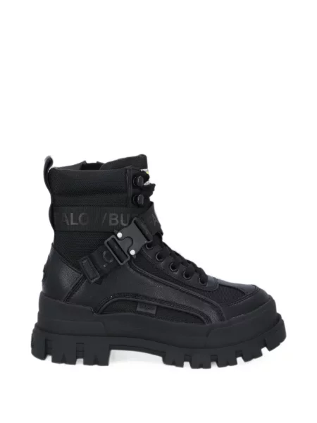 Botine Buffalo cu cataramă chunky cu bretele negru