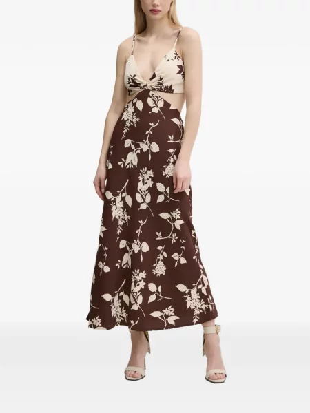 Rochie midi Abercrombie & Fitch cu model floral până la genunchi de costum maro