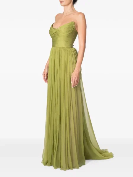 Rochie maxi M.marquise de mătase cu volane verde