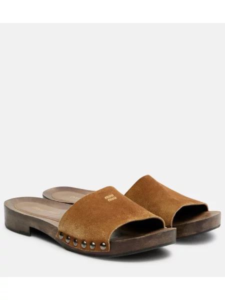 Mules Miu Miu iz semiša rjava