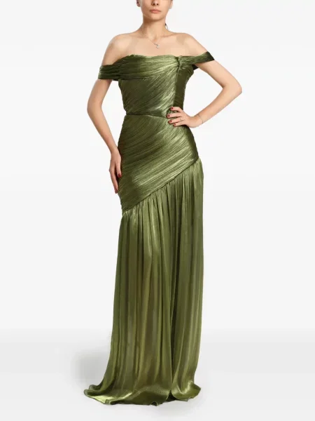 Rochie maxi Miau By Clara Rotescu cu umerii deschiși verde