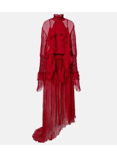 Rochie de șifon Blumarine de mătase cu volane roșu