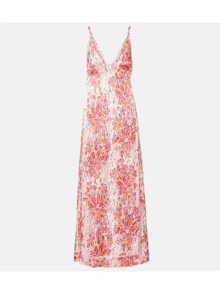 Rochie maxi Poupette St Barth cu model floral de costum roz