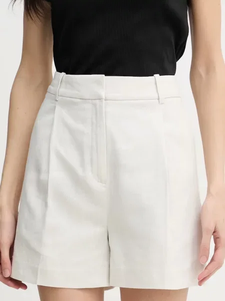 Calvin Klein Jeans kratke hlače ženske s dodatkom lana bež