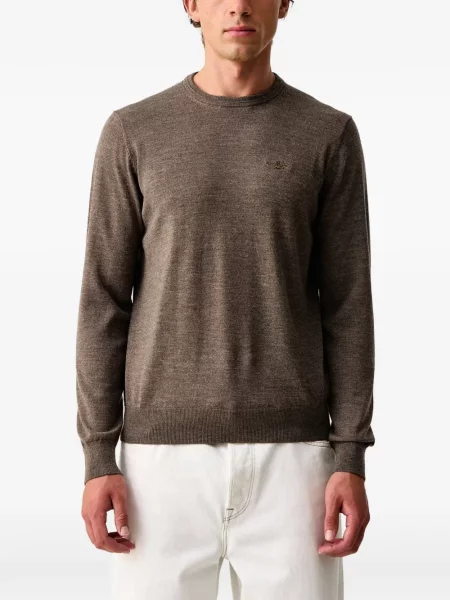 Pulover Aeronautica Militare cu broderie cu decolteu rotund maro