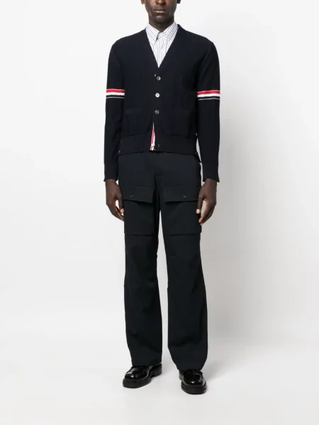 Dryžuotas kardiganas Thom Browne v formos iškirpte mėlyna