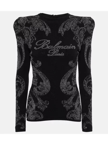 Top Balmain din jerseu cu model paisley negru