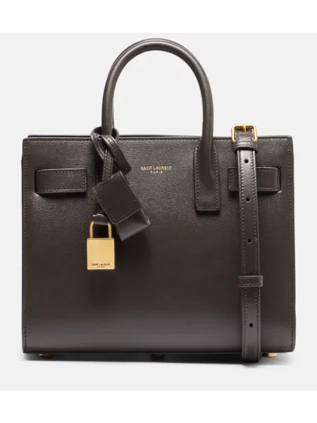 Usnjena usnjena torbica Saint Laurent siva