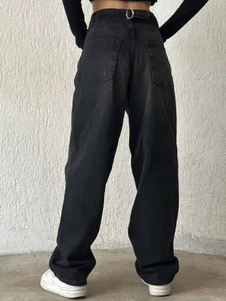 Szerokie jeansy Dewberry na sprzączkę czarne