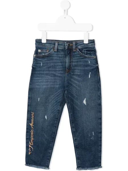 Jeansy straight leg dziecięce Emporio Armani niebieskie