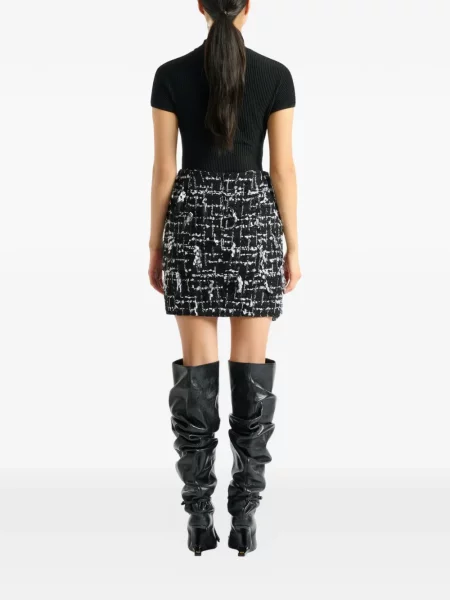 Φούστα Balmain με κρόσσια tweed μαύρο