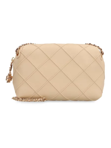 Mała torebka skórzana Tory Burch koronkowa beżowa