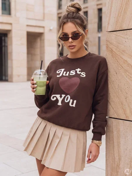 Bluza oversize z nadrukiem JUST LOVE YOU Dstreet brązowa