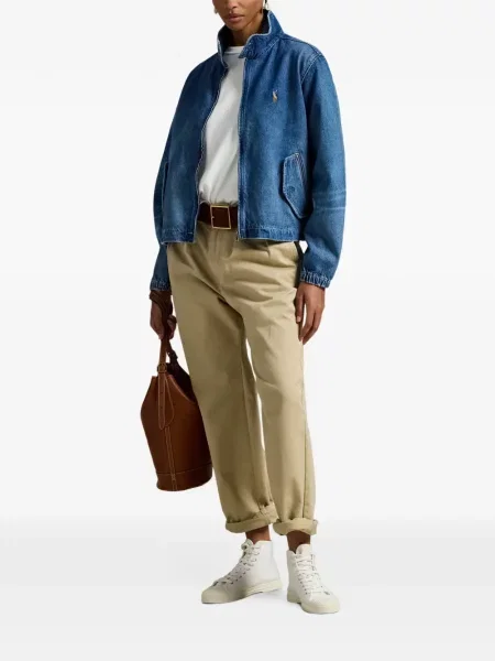 Fleece polo Polo Ralph Lauren με κέντημα με λαιμόκοψη v κόκκινο