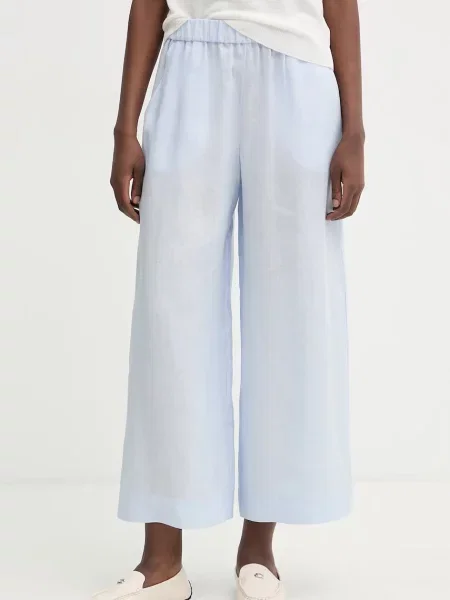 MM by Max Mara spodnie lniane CANNETI niebieskie