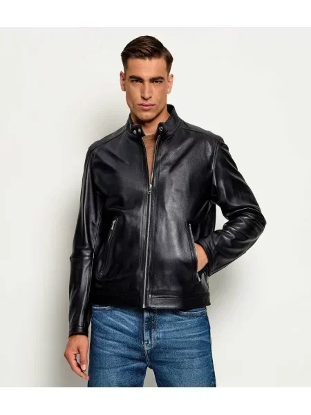 BOSS BLACK Geacă de piele negru