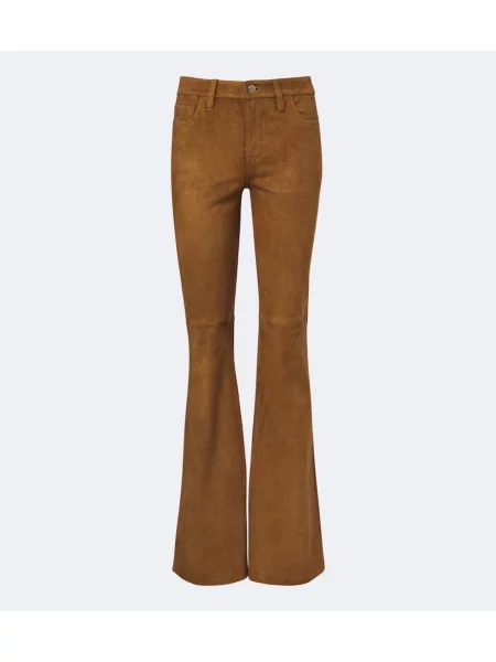 Pantaloni 7 For All Mankind din piele de căprioară evazate maro
