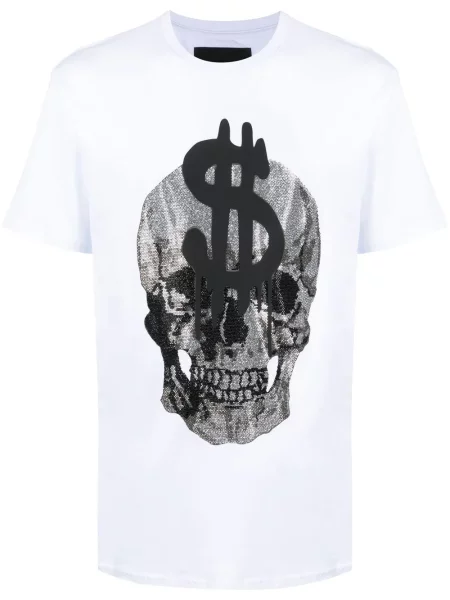 Tricou Philipp Plein cu imagine cu decolteu rotund alb