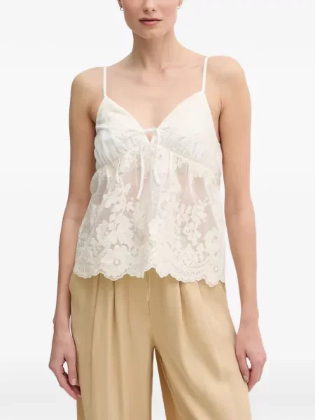 Top Gaudi cu model floral alb