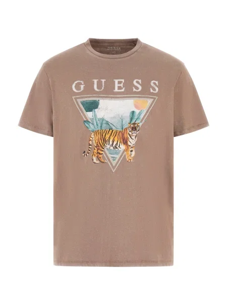 GUESS Tricou TIGER SPIRIT / brocart / verde smarald / portocaliu bej