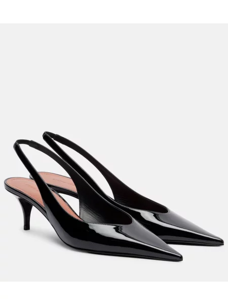 Pantofi cu toc Amina Muaddi din piele de lac slingback negru