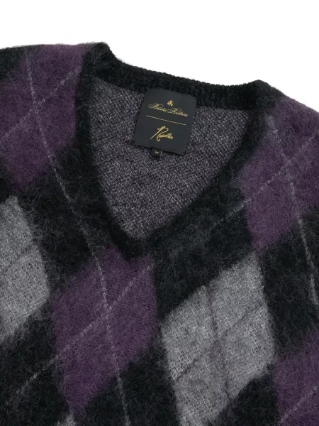 Аргайл пуловер Brooks Brothers с V-образно деколте черно